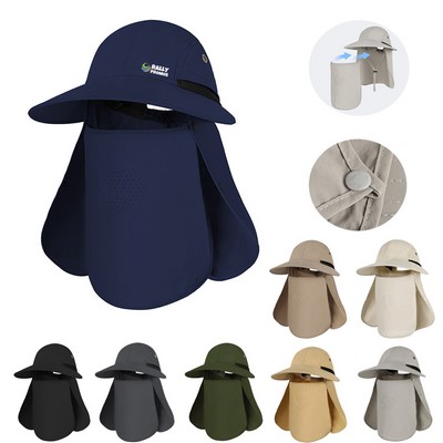 UV Sun Protection Wide Brim Hat With Face Cover And Neck Flap
